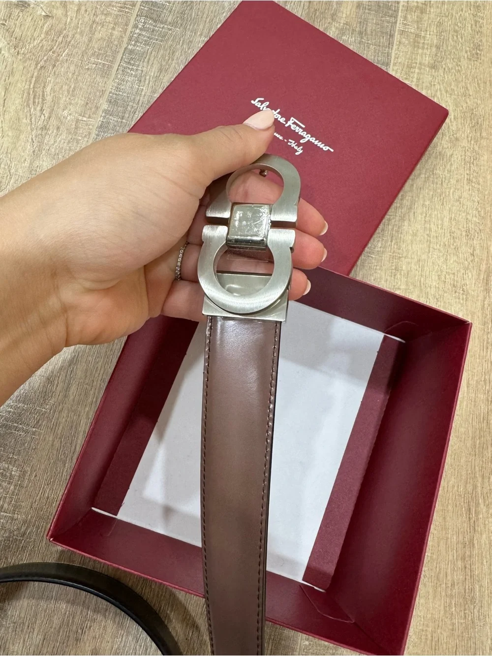Salvatore Ferragamo men’s reversible and adjustable double Gancini belt